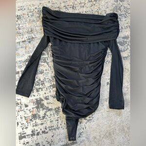 Abercrombie and Fitch Black Off-Shoulder Ruched Bodysuit